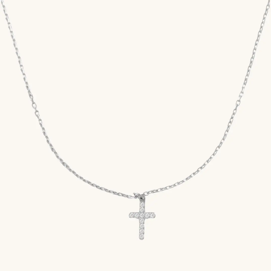Silver Crystal Cross Necklace- Waterproof